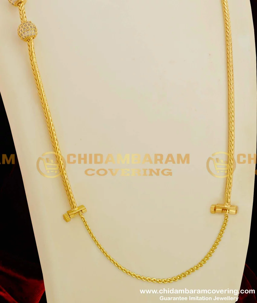 Buy 30 Inches Long White Stone Balls Mugappu Chain With Screw Connector